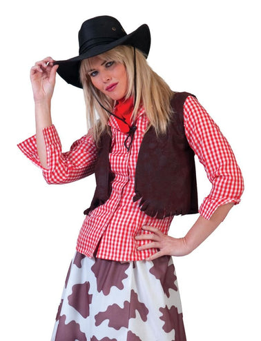 e-carnavalskleding-SYK Cowboy blouse rood wit geruit dames