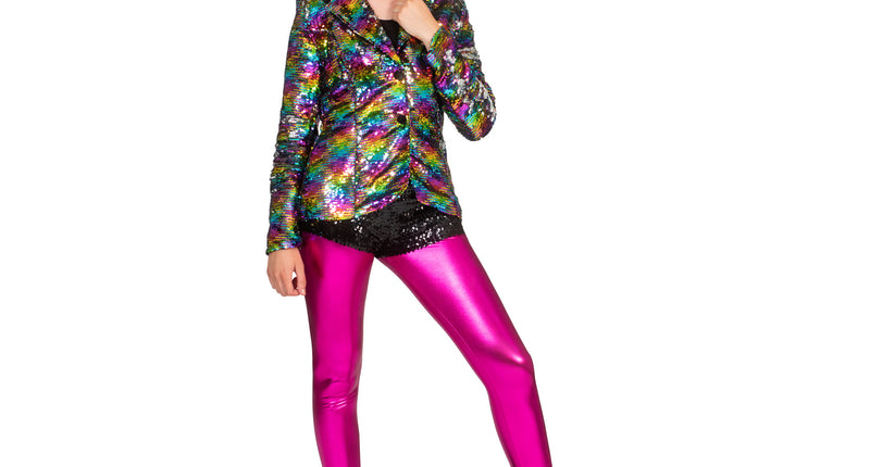 e-carnavalskleding-SYK Disco jas Amber in regenboog kleuren met glitters