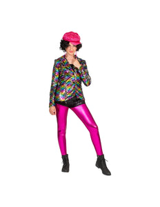e-carnavalskleding-SYK Disco jas Amber in regenboog kleuren met glitters