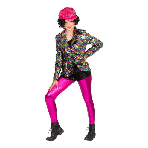 e-carnavalskleding-SYK Disco jas Amber in regenboog kleuren met glitters