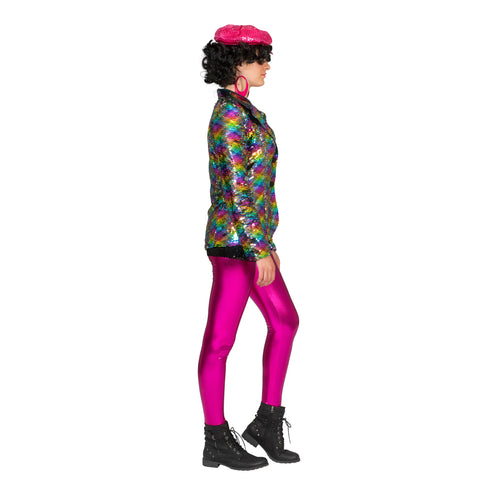 e-carnavalskleding-SYK Disco jas Amber in regenboog kleuren met glitters