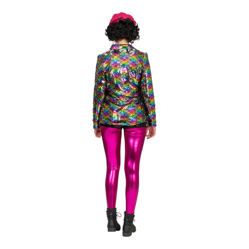 e-carnavalskleding-SYK Disco jas Amber in regenboog kleuren met glitters
