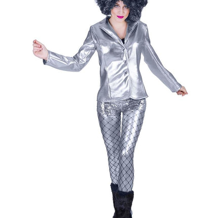 e-carnavalskleding-SYK Disco jas Fever zilver dames