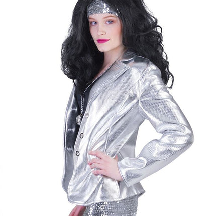 e-carnavalskleding-SYK Disco jas Fever zilver dames
