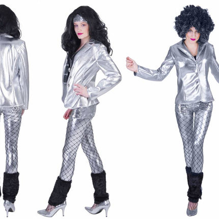 e-carnavalskleding-SYK Disco jas Fever zilver dames