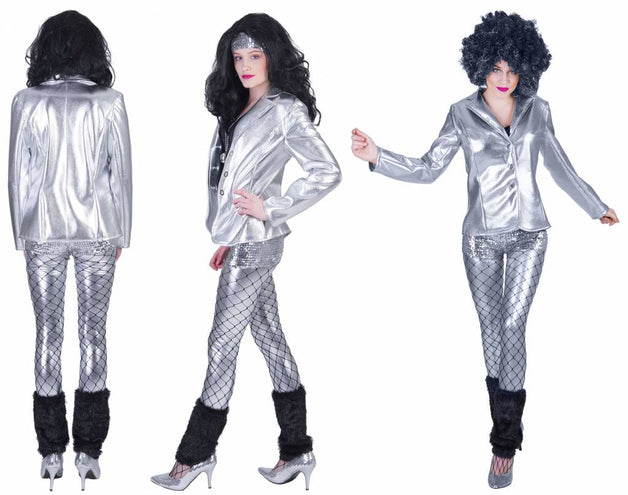 e-carnavalskleding-SYK Disco jas Fever zilver dames