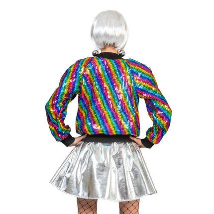 e-carnavalskleding-SYK Disco jas Tessa in regenboog kleuren dames