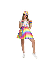 e-carnavalskleding-SYK Disco regenboog rok Rosy dames