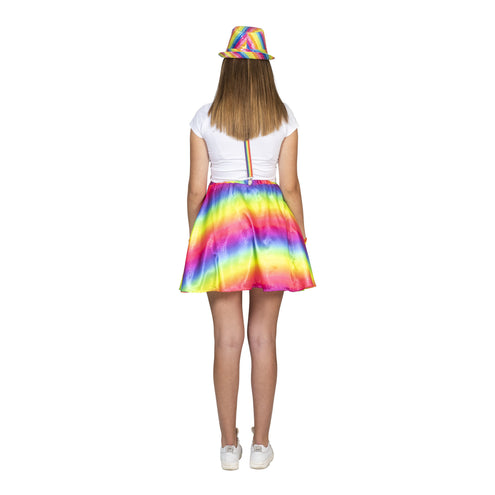 e-carnavalskleding-SYK Disco regenboog rok Rosy dames
