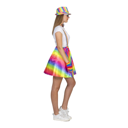 e-carnavalskleding-SYK Disco regenboog rok Rosy dames
