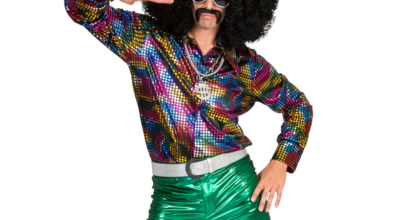 e-carnavalskleding-SYK Disco Shirt Johny regenboog glitter kleuren