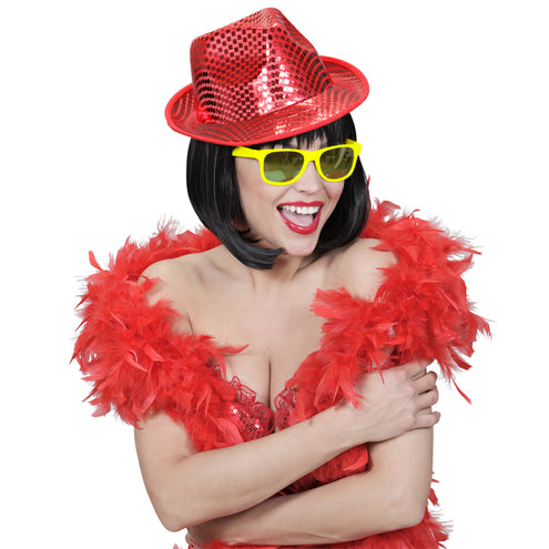 e-carnavalskleding-SYK fedora hoed vierkante pailletten rood