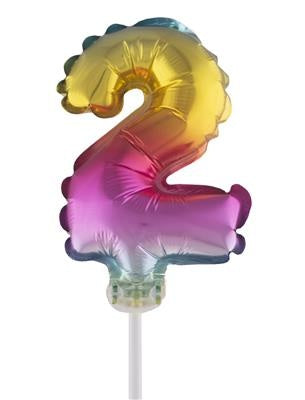 e-carnavalskleding-SYK Folieballon 13 cm op stokje regenboog
