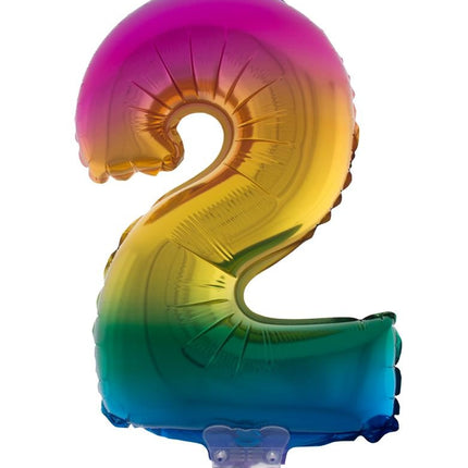 e-carnavalskleding-SYK Folieballon 41 cm op stokje regenboog