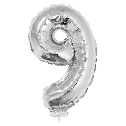e-carnavalskleding-SYK Folieballon 41 cm op stokje zilver