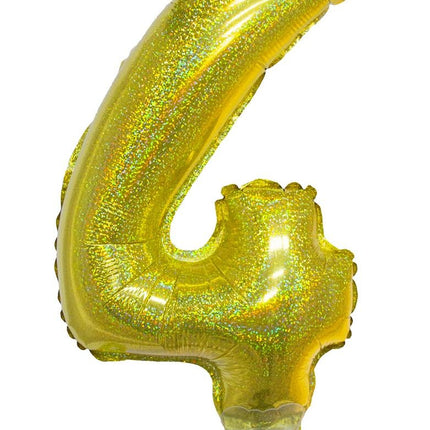 e-carnavalskleding-SYK Folieballon 41cm op stokje glitter goud