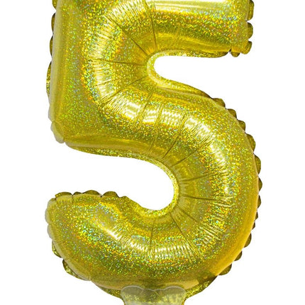 e-carnavalskleding-SYK Folieballon 41cm op stokje glitter goud