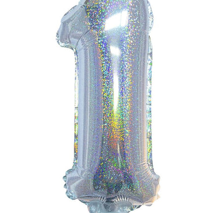e-carnavalskleding-SYK Folieballon 41cm op stokje glitter zilver