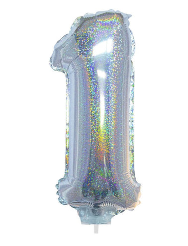 e-carnavalskleding-SYK Folieballon 41cm op stokje glitter zilver