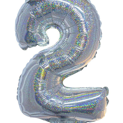 e-carnavalskleding-SYK Folieballon 41cm op stokje glitter zilver