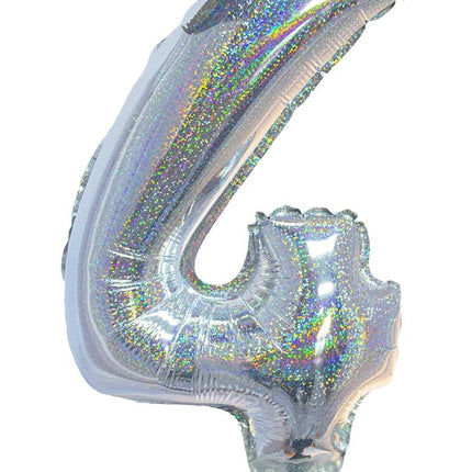 e-carnavalskleding-SYK Folieballon 41cm op stokje glitter zilver