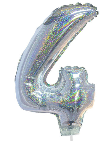 e-carnavalskleding-SYK Folieballon 41cm op stokje glitter zilver