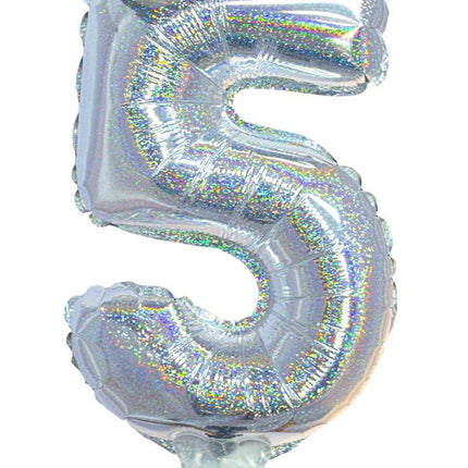 e-carnavalskleding-SYK Folieballon 41cm op stokje glitter zilver