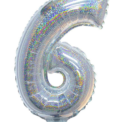 e-carnavalskleding-SYK Folieballon 41cm op stokje glitter zilver
