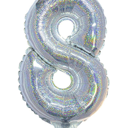 e-carnavalskleding-SYK Folieballon 41cm op stokje glitter zilver