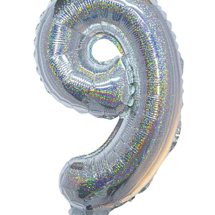 e-carnavalskleding-SYK Folieballon 41cm op stokje glitter zilver
