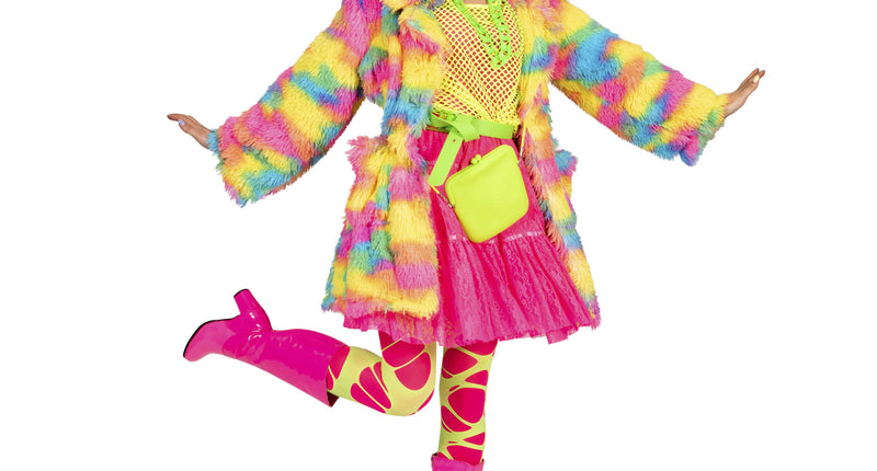 e-carnavalskleding-SYK Fuzzy nep bontjas Nina in regenboog kleuren