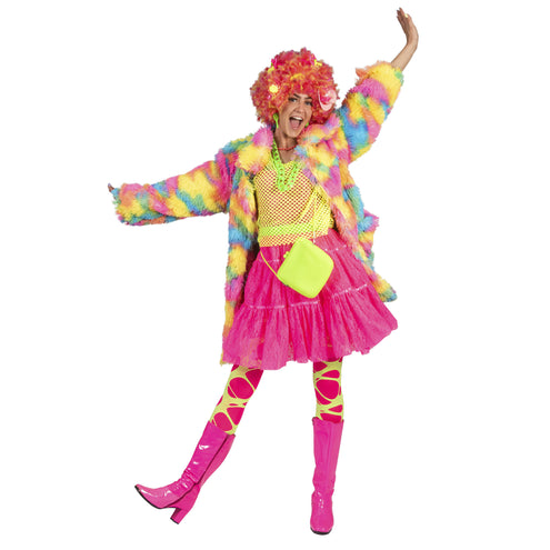 e-carnavalskleding-SYK Fuzzy nep bontjas Nina in regenboog kleuren