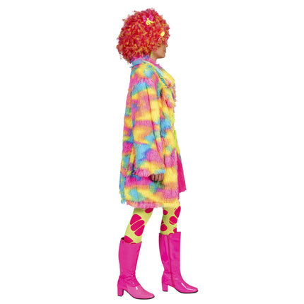 e-carnavalskleding-SYK Fuzzy nep bontjas Nina in regenboog kleuren