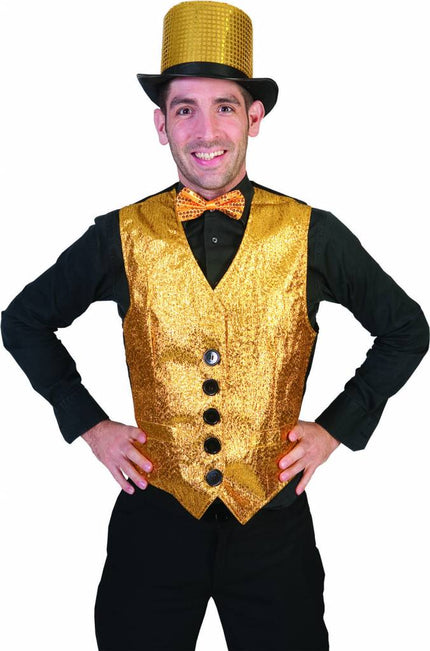 e-carnavalskleding-SYK Goud glitter vestje heren