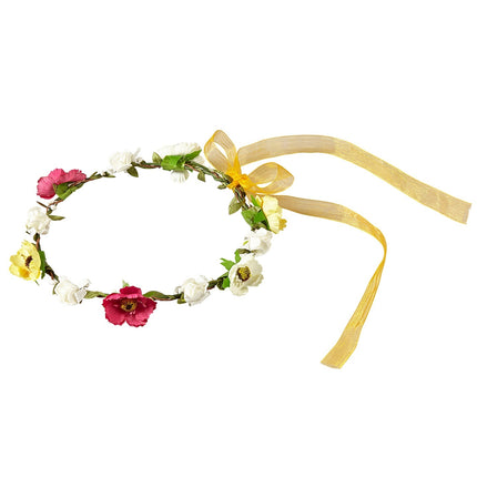 e-carnavalskleding-SYK Haarband bloemen wit rood geel met lint
