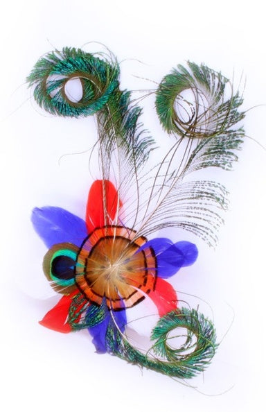 e-carnavalskleding-SYK Haarclip met veren rood-wit-blauw-oranje