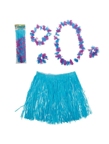 e-carnavalskleding-SYK Hawaii rok blauw met accessoires