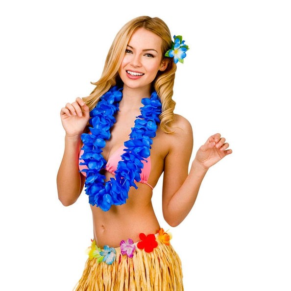 e-carnavalskleding-SYK Hawaii slinger blauw grote bloemen (9.5cm)
