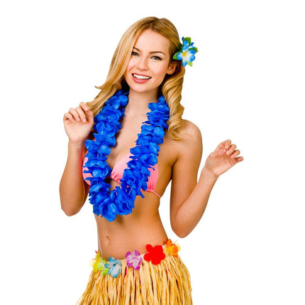 e-carnavalskleding-SYK Hawaii slinger blauw grote bloemen (9.5cm)