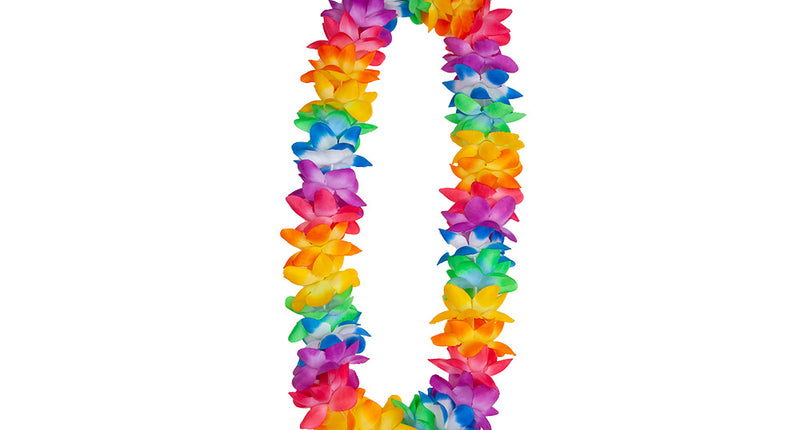 e-carnavalskleding-SYK Hawaii slinger regenboogkleuren met  orchideeën