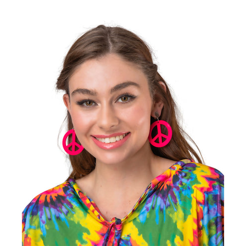 e-carnavalskleding-SYK Hippie oorbellen peace Georgia roze