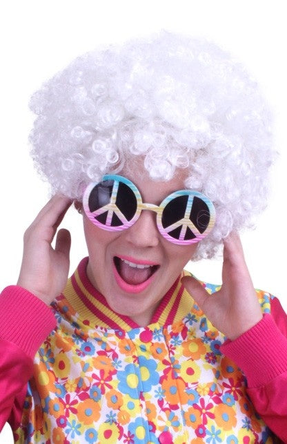 e-carnavalskleding-SYK Hippie pruik wit