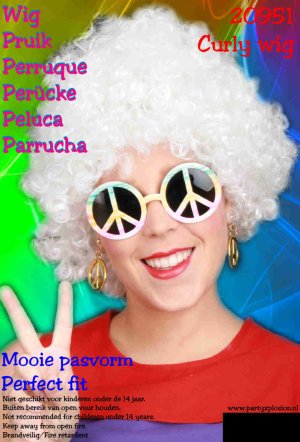 e-carnavalskleding-SYK Hippie pruik wit