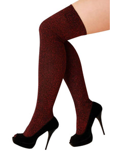 e-carnavalskleding-SYK Hoge kousen lurex rood stretch dames