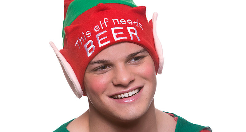 e-carnavalskleding-SYK Kerstmuts met tekst Deze elf heeft bier nodig