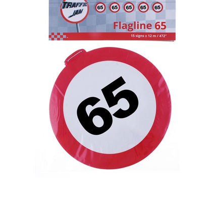 e-carnavalskleding-SYK Leeftijd slinger 65 jaar met verkeersbord 12mtr.