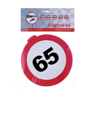e-carnavalskleding-SYK Leeftijd slinger 65 jaar met verkeersbord 12mtr.