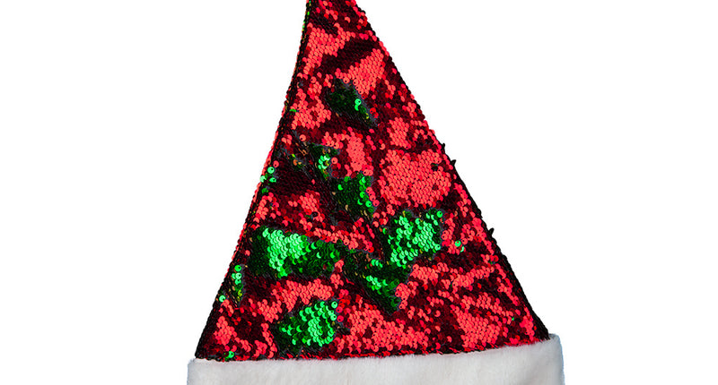 e-carnavalskleding-SYK Leuke kerstmuts deluxe rood en groen Flip Sequin