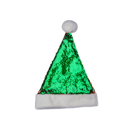 e-carnavalskleding-SYK Leuke kerstmuts deluxe rood en groen Flip Sequin