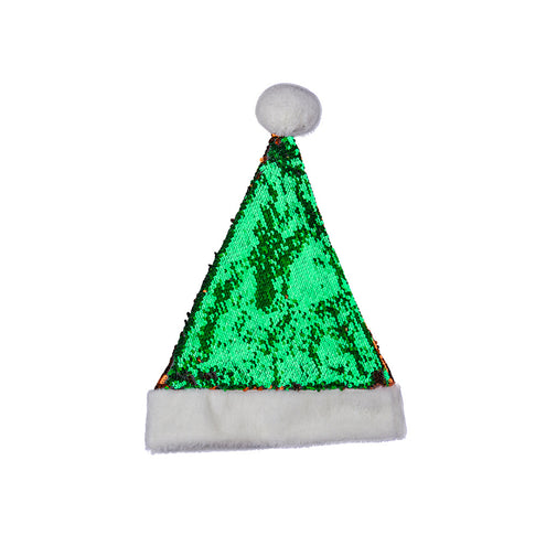e-carnavalskleding-SYK Leuke kerstmuts deluxe rood en groen Flip Sequin